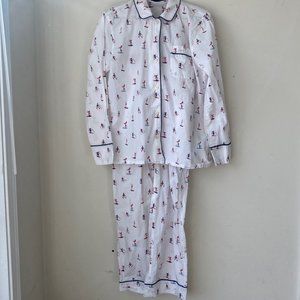 J Crew Poplin Holiday Pajama Set, Skier Pajama Print, Size Medium